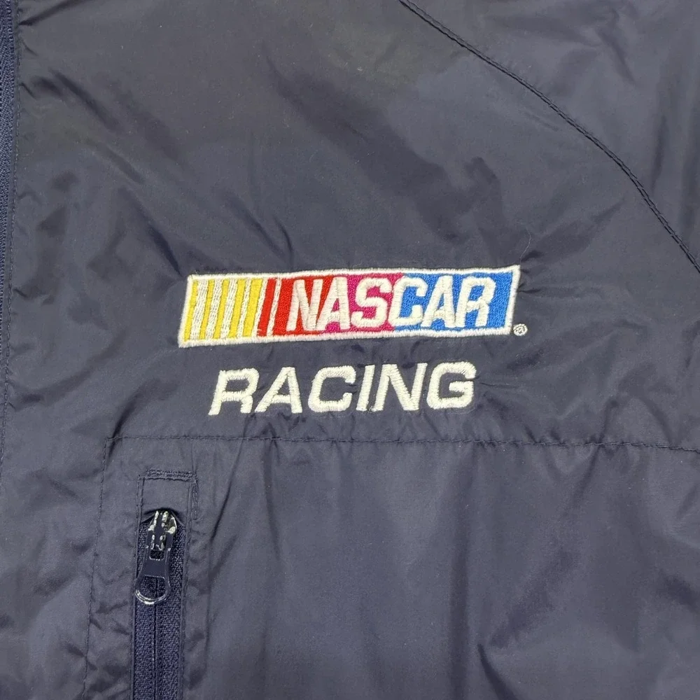 NASCAR Jacket Mens XL Blue Red Auto Racing Chase Authentics Hooded Windbreaker